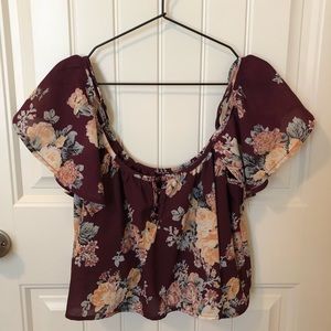 Maroon Floral Off Shoulder Top